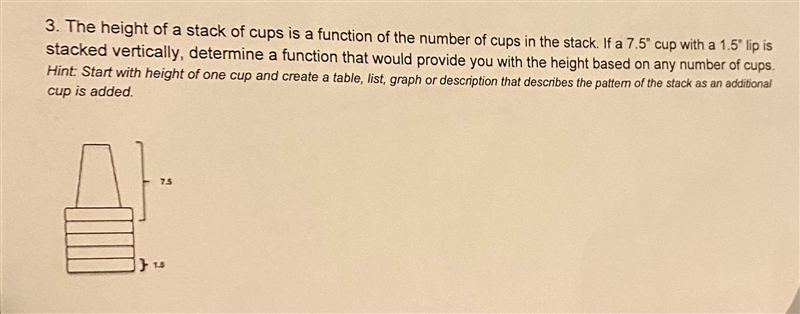 3. The height of a stack of cups is a function of the number of cups in the stack-example-2