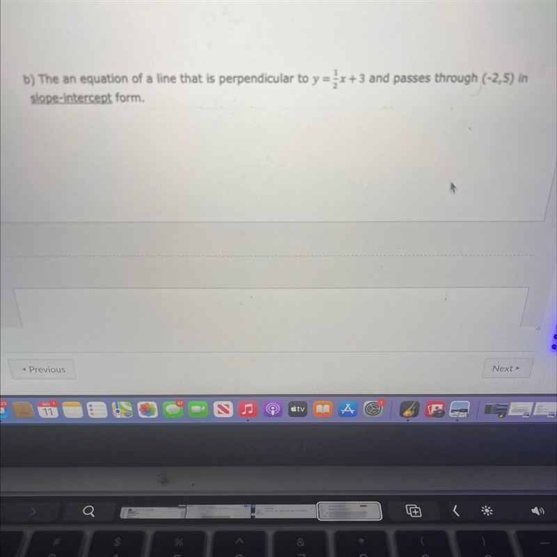 The equation of the line is perpendicular to y= 1/2X +3 and passes through -2 and-example-1