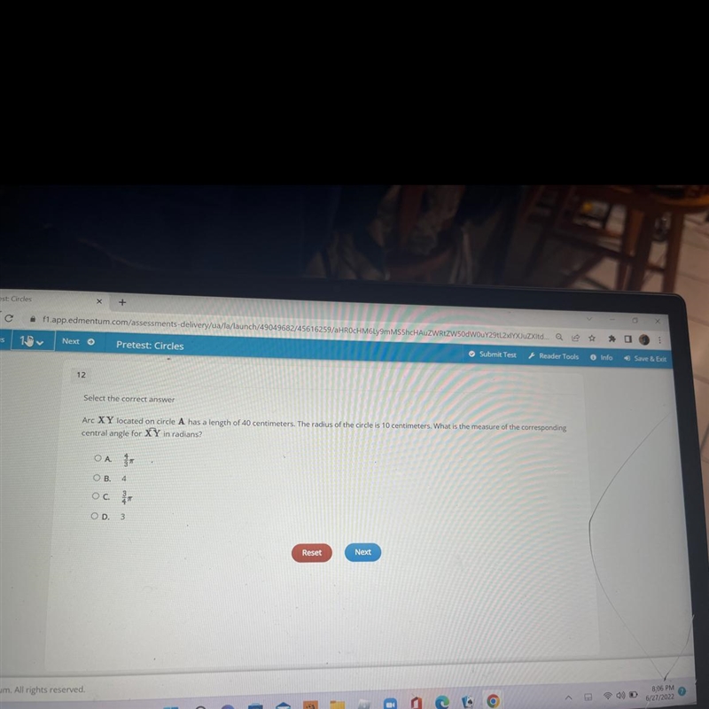 12"retest: CirclesOASelect the correct answerArc XY located on circle A has a-example-1