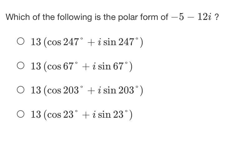 Which of the following is the polar form of −5−12i?-example-1