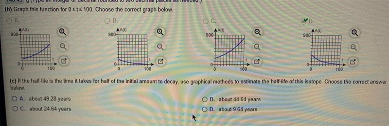 Solve Steps 1 through 3 2. Graph this function for 0 ≤ t ≤ 100. Choose the graph.-example-2