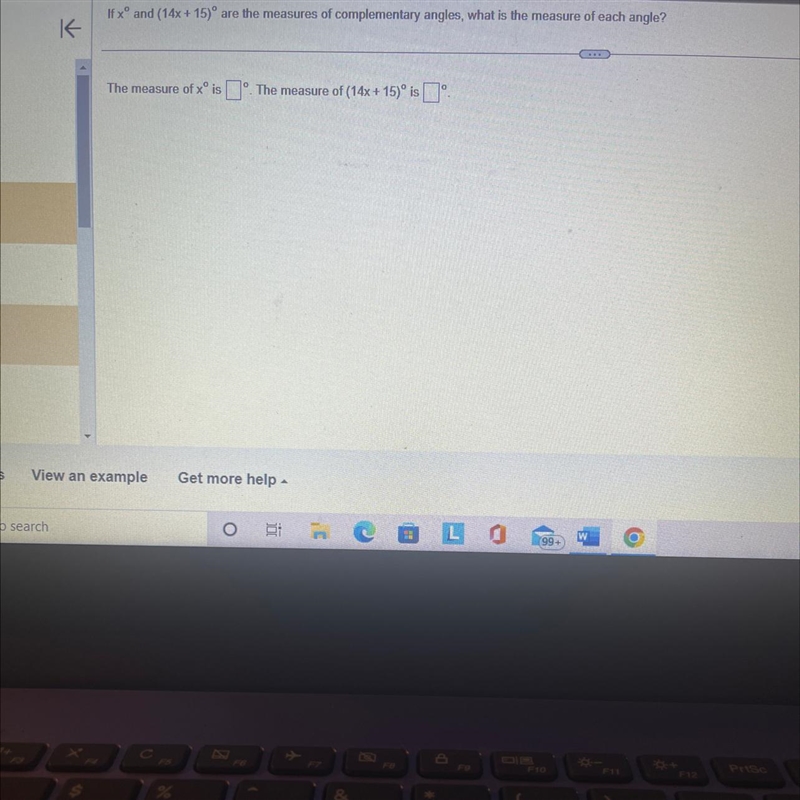 If x degree (14x+15) are the measures of complementary angles what is the measure-example-1