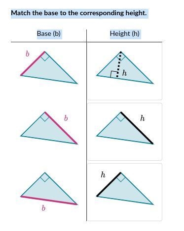 Match the base to the corresponding height. Base (b) Height (h)-example-1