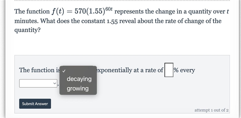 What does the constant 1.55 reveal about the rate of change of the quantity?-example-2