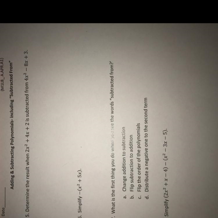 1) determine the result when 2x^2+4x+2 is subtracted from 4x^2-8x+3-example-1