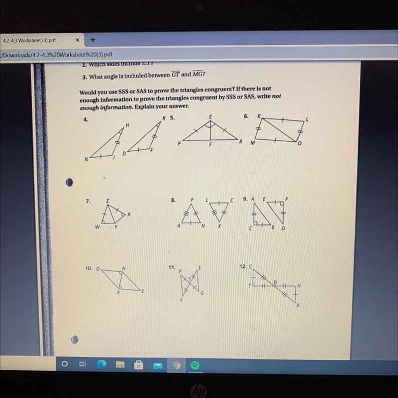 Would you use SSS or SAS to prove the triangles congruent? If there is notenough information-example-1