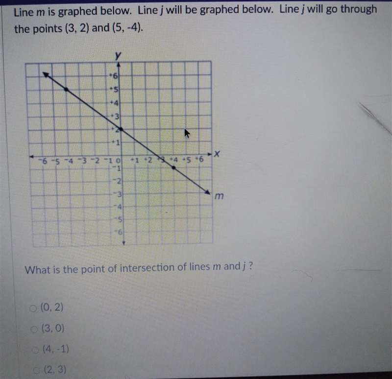 line m is graphed below .line j will be graphed below . line j will go through points-example-1