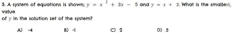 A system of equations is shown; and . What is the smallest = 2 + 3 − 5 = + 3valueof-example-1