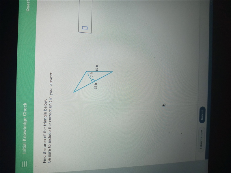 Find the area of the triangle below. Be sure to include the correct unit in your answer-example-1