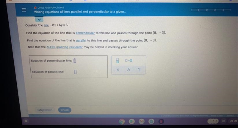 Find the equation of the line given that is perpendicular/parallel using the point-example-1