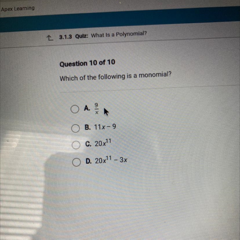 Which of the following is a monomial?-example-1