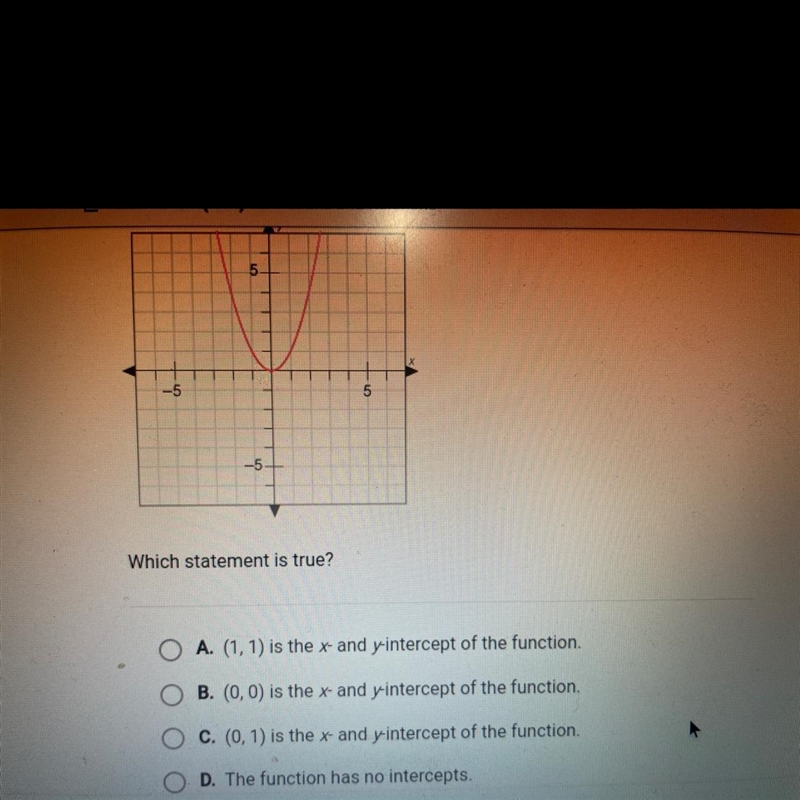 The graph shows a quadratic parent function What statement is true?-example-1