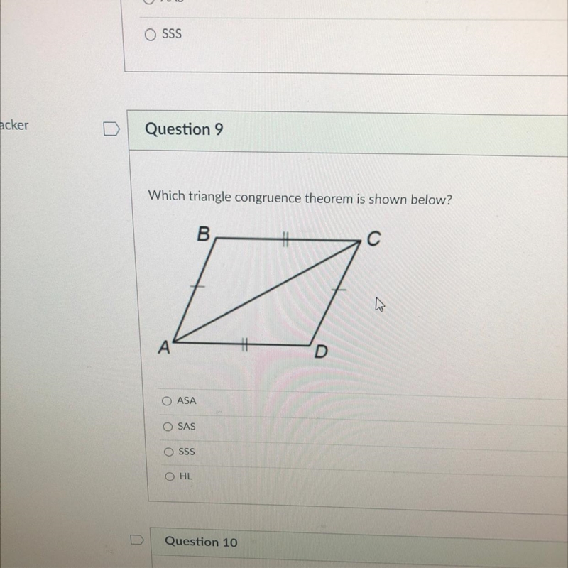 Which triangle congruence theorem is shown below? B A O ASA OSAS O SSS D C 12-example-1