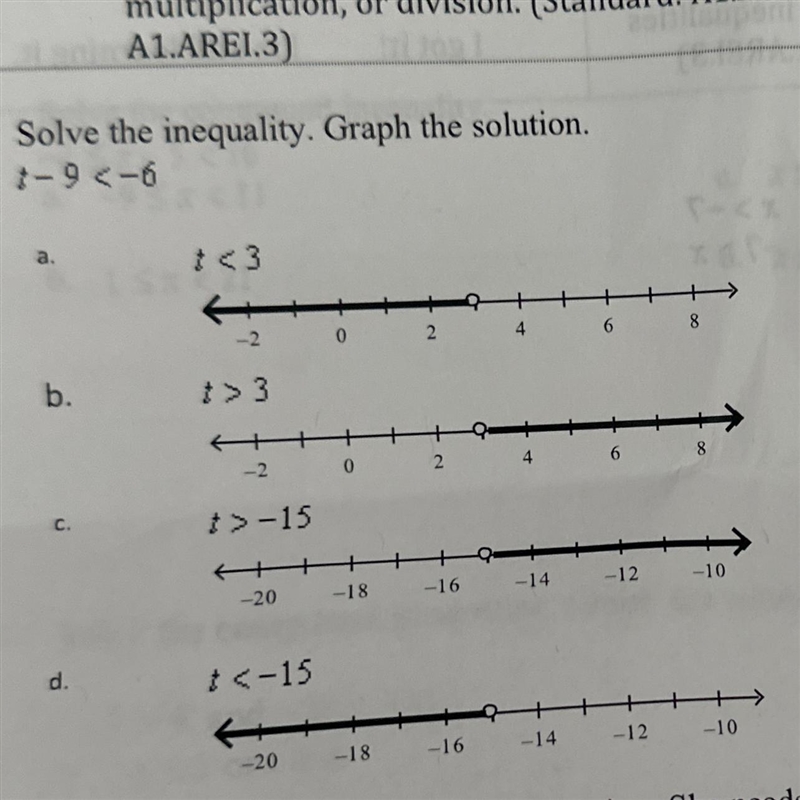 5. Solve the inequality. Graph the solution. T-9 <-6-example-1