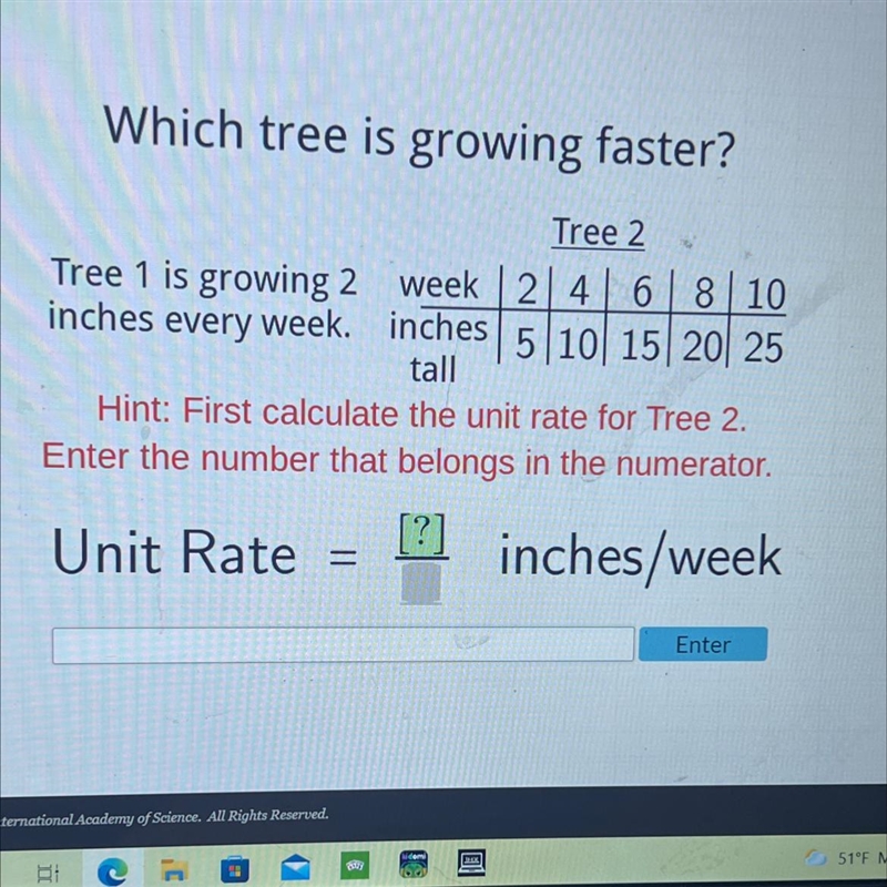 Which tree is growing faster?Tree 2Tree 1 is growing 2 week 2 4 6 8 10inches every-example-1