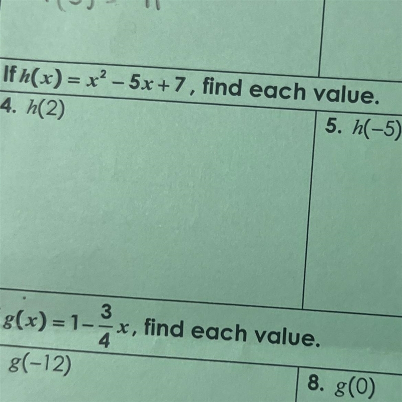 #5. If h(x) = x to the power of 2 - 5x+7 find each value-example-1