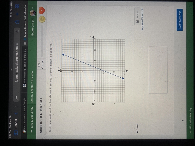 Find the equation of the line shown. Enter your answer in point slope form101051010AnswerKeyboard-example-1