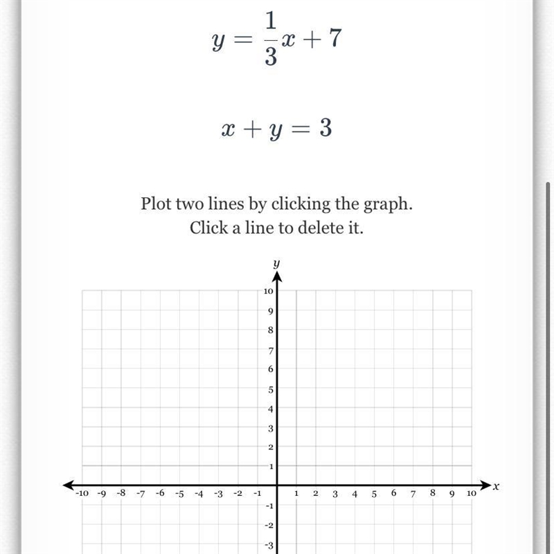 Solve the following system of equations graphically on the set of axes below.-example-1