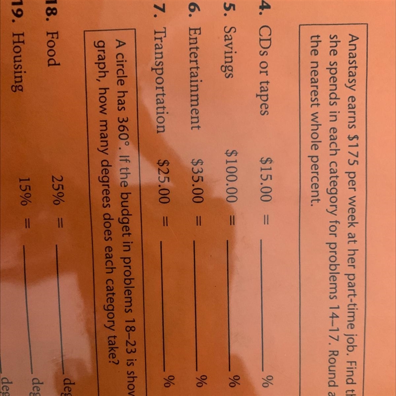 14.anastasy earns $175 per week at her part time job find the percent she spends in-example-1