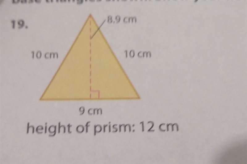 19. 8.9 cm 10 cm 10 cm 9 cm height of prism: 12 cm​-example-1