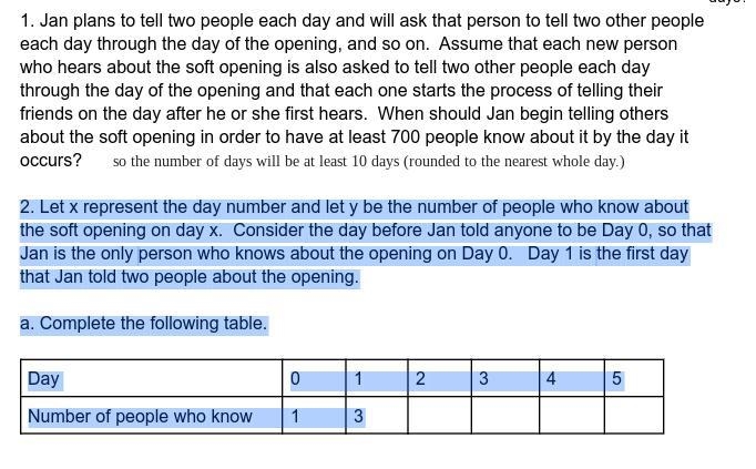 2. Let x represent the day number and let y be the number of people who know about-example-2