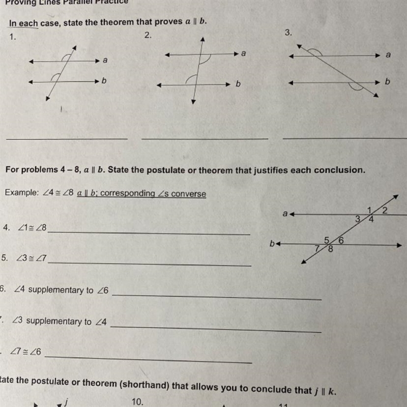 Proving Lines Parallel PracticeIn each case, state the theorem that proves a || b-example-1