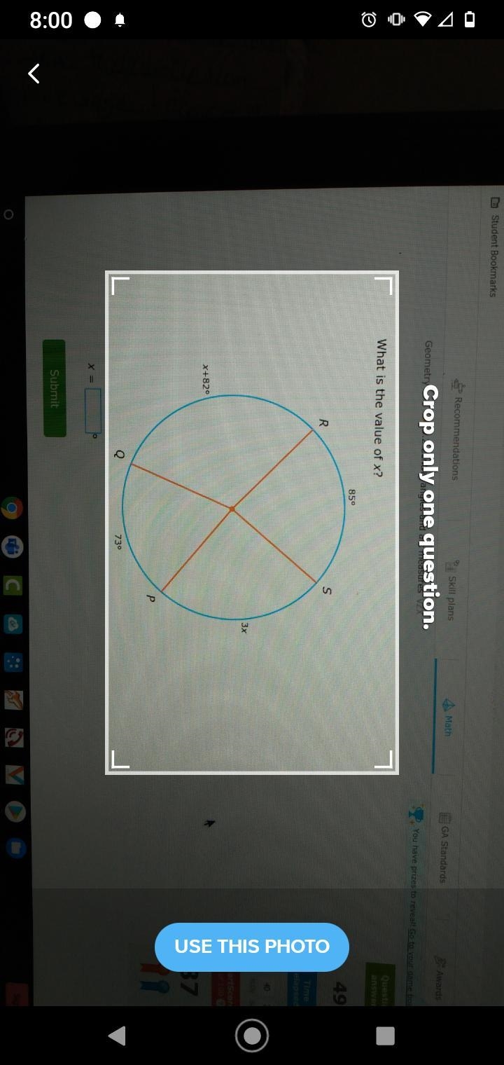 What is the value of x? R x+820 P Q-example-1