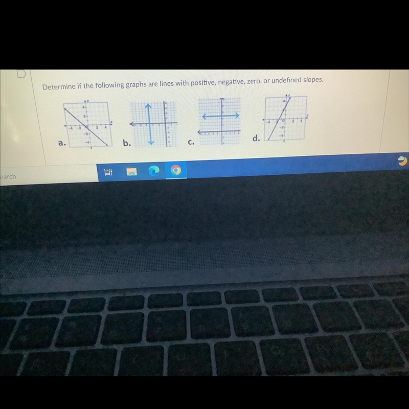 Determine if the following graphs are lines with positive, negative, or zero undefined-example-1