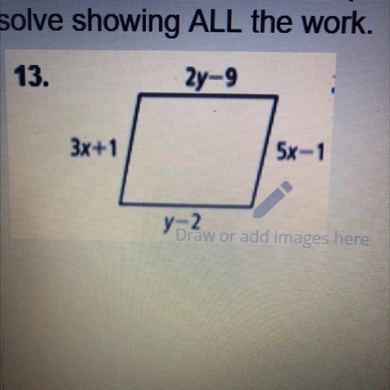 Find the values of the variables in eachparallelogram. Write the equations andsolve-example-1