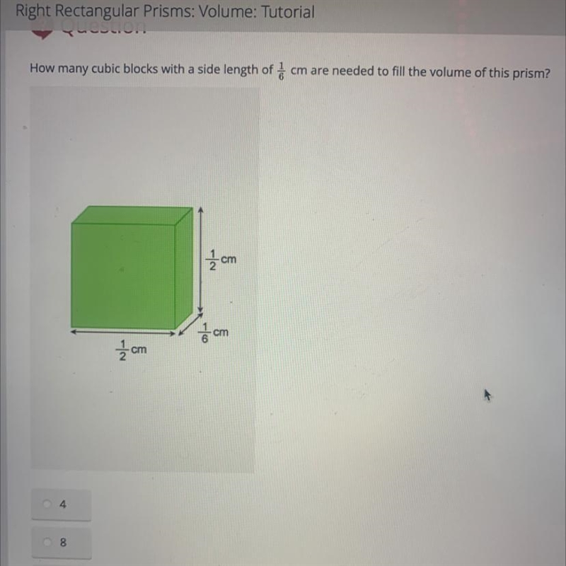 How many cubic blocks with a side length of 1/6 cm are needed to fill the volume of-example-1