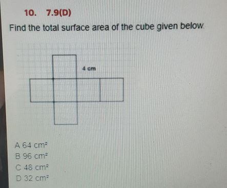 Find the total surface area of the cube given below.-example-1