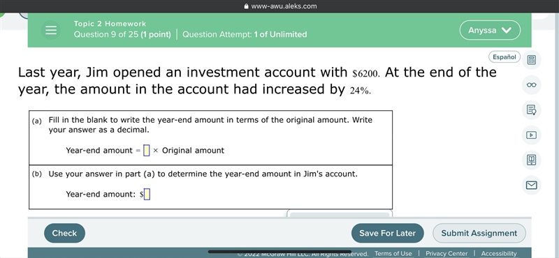 Last year, Jim opened an investment account with 6.200. At the end of the year, the-example-1