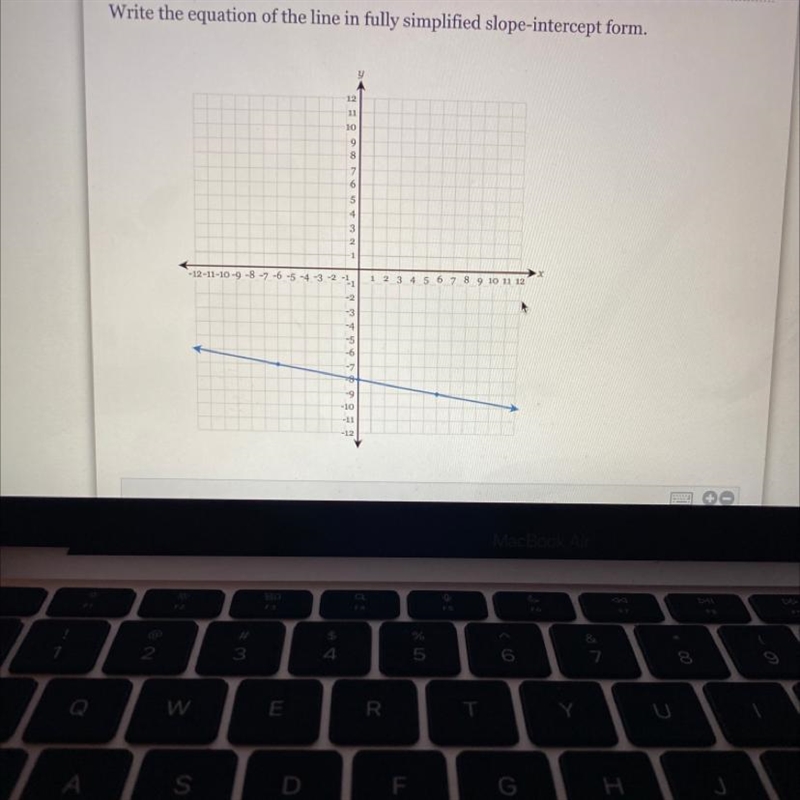 Write the equation of the line in fully simplified slope-intercept form. 2H990 S4321 12 11 10 8 7 6 5 -12-11-10-9-8-7-6-5-4-3-2-1₁ 1 2 3 4 5 6 7 8 9 10 11 12 -2 -3 -4 -5 -6 -7 -8 -9 -10 -11 -12 -X-example-1