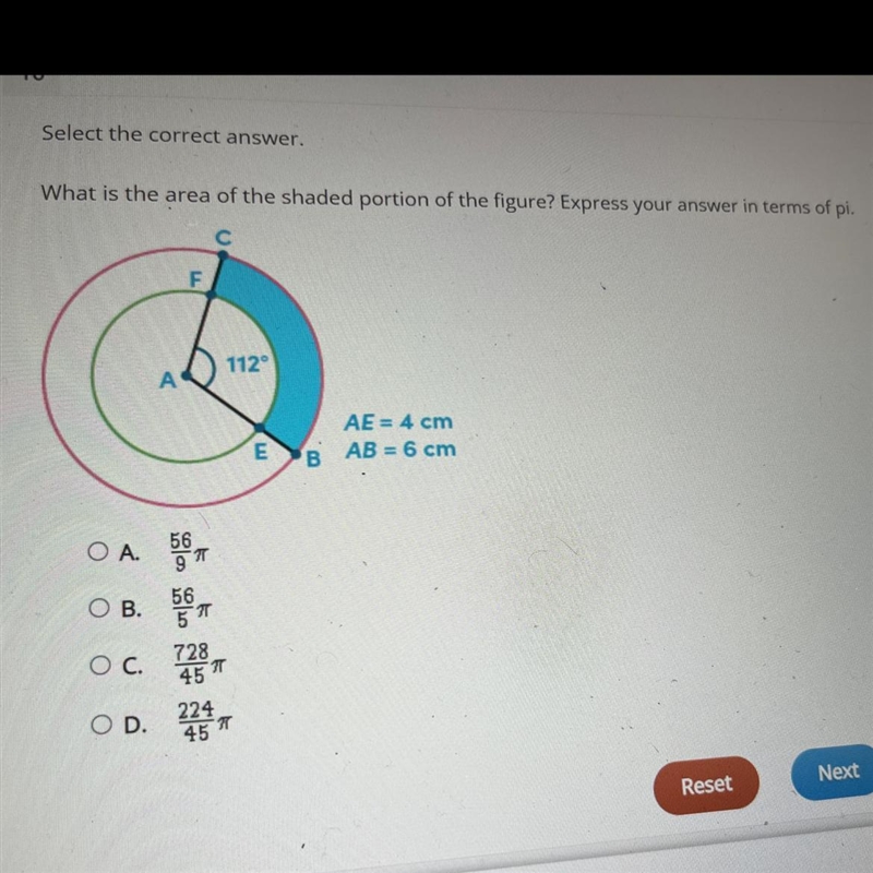 Select the correct answer.What is the area of the shaded portion of the figure? Express-example-1