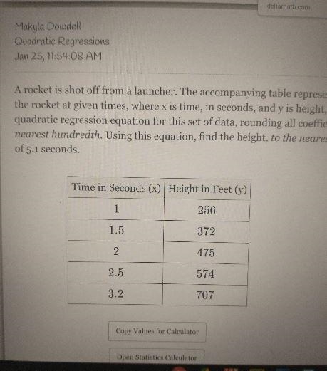 A rocket is shot off from a launcher. The accompanying table represents the height-example-1