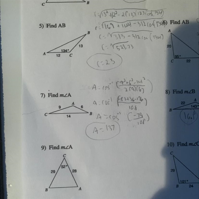 Find each measure to the nearest tenth using law of cosine. Number 9.-example-1