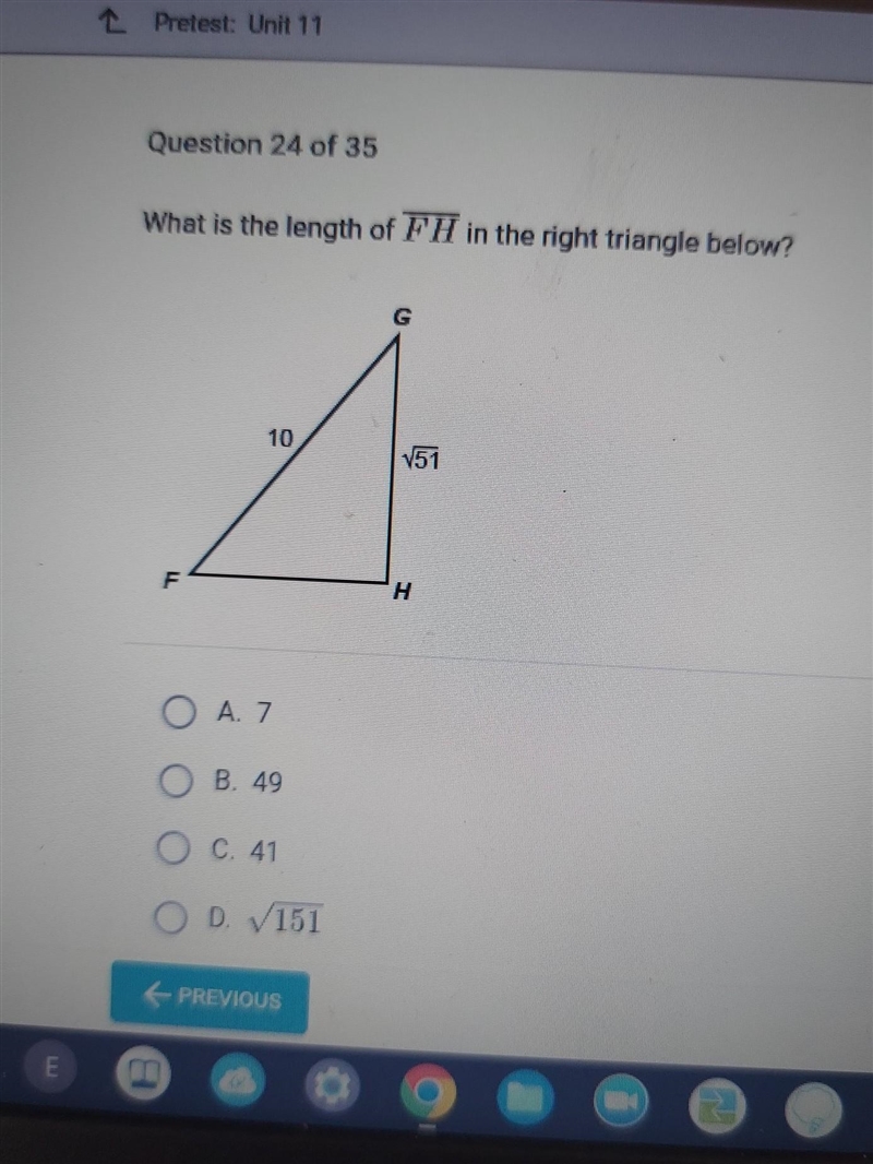 What is the length of FH in the right triangle below? ​-example-1