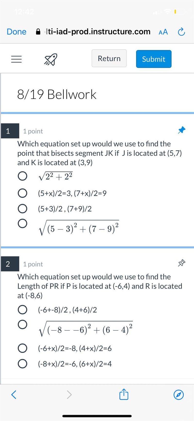 Which equation set up would we use to find the Length of PR if P is located at (-6,4) and-example-1