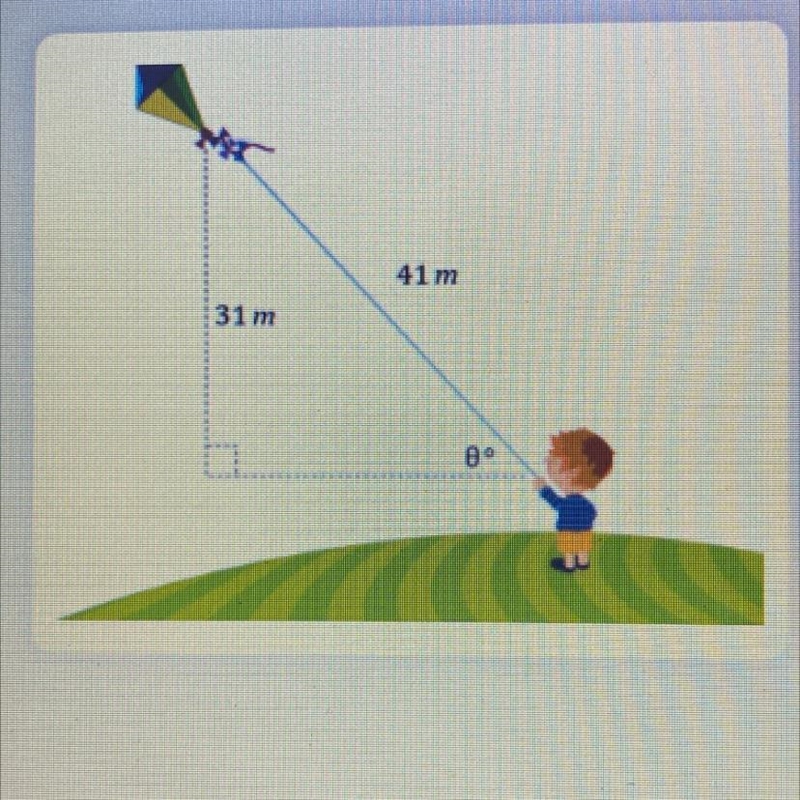 A boy flying his kite releases the entire length of his string which measures 41 m-example-1