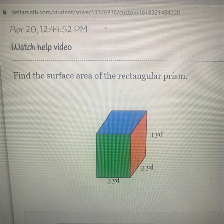 Find the surface area of the rectangular prism.4 yd3 yd3 yd-example-1