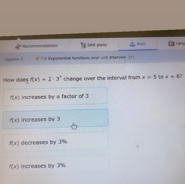 How does f(x)=2x3^x change over the interval form x=5 to x=6-example-1