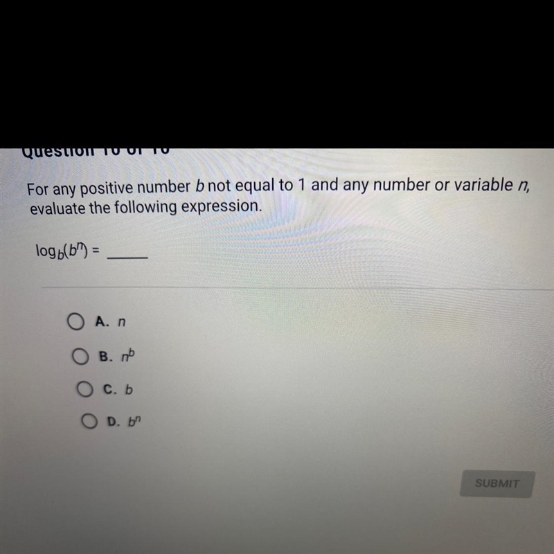 For any positive number b not equal to 1 and any number or variable n, evaluate the-example-1