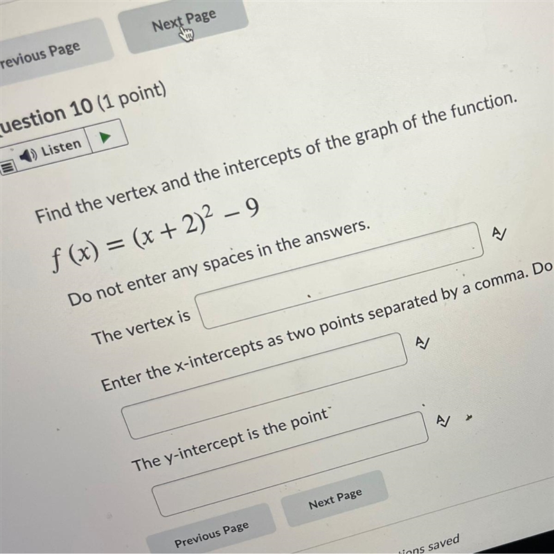 2age 3:Find the vertex and the intercepts of the graph of the function.f (x) = (x-example-1