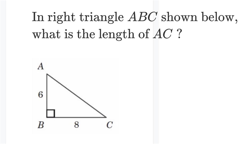 In right triangle ABC shown below,what is the length of AC?-example-1