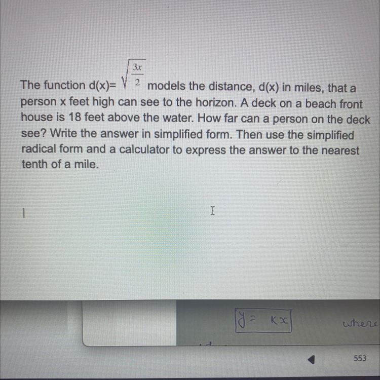 In simplified radical form, the person can see how many miles?-example-1