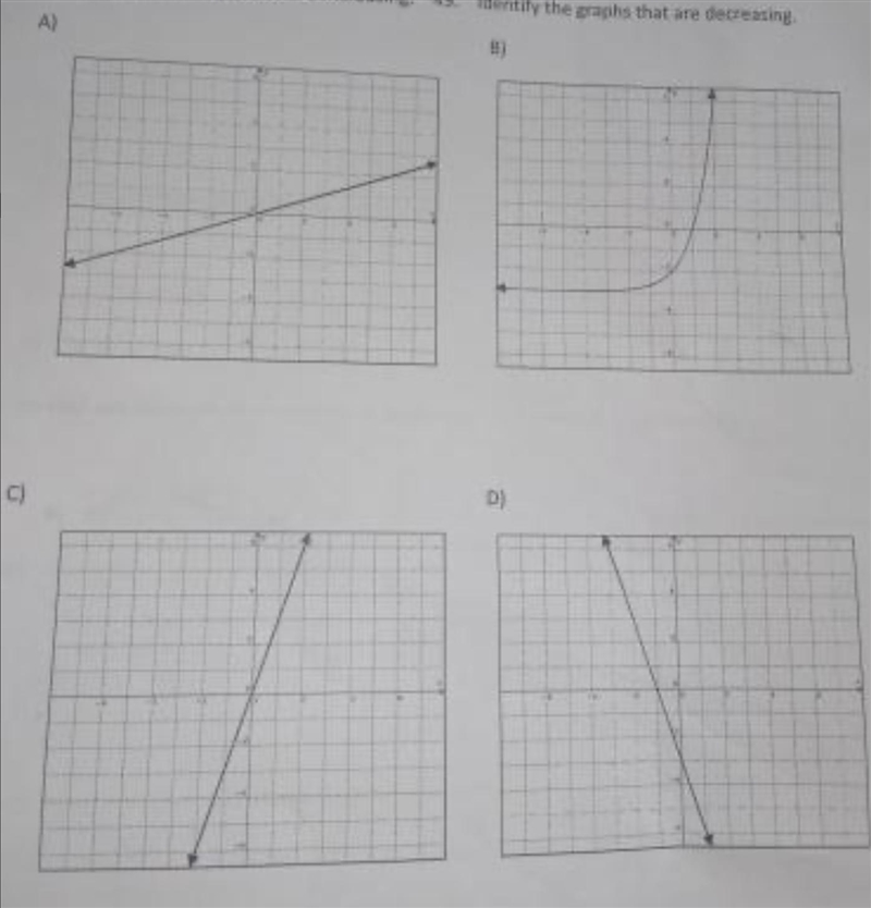 Identify the graphs that are increasingidentify the graphs that are decreasing-example-1