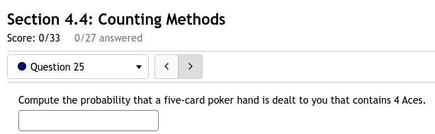 25. Compute the probability that a five-card poker hand is dealt to you that contains-example-1