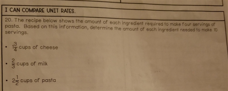 I CAN COMPARE UNIT RATES. 20. The recipe below shows the amount of each ingredient-example-1