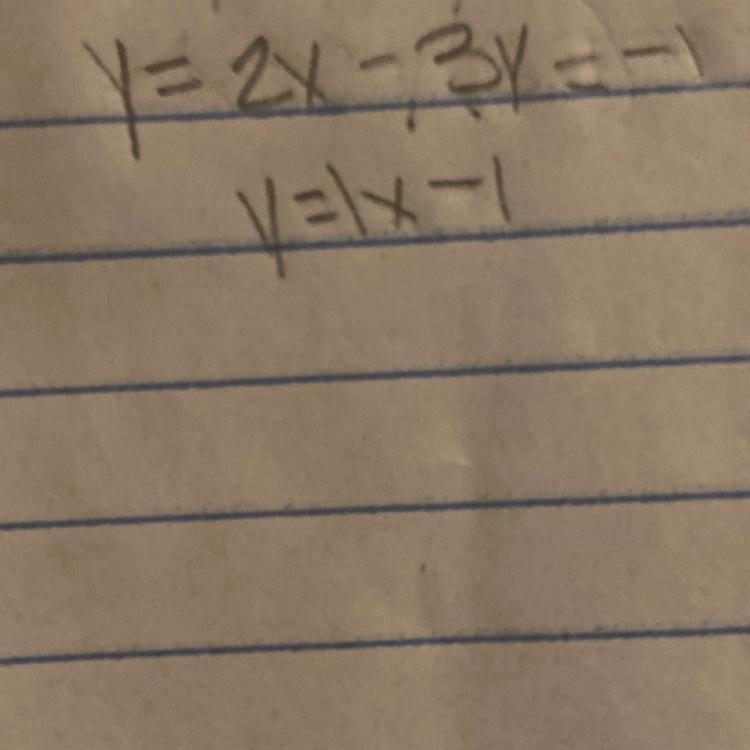 You have to substitute the equation. sub y=1x-1 into the other equation.-example-1