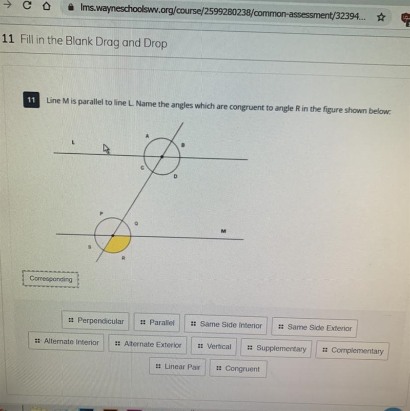 11Line M is parallel to line L. Name the angles which are congruent to angle Rin the-example-1